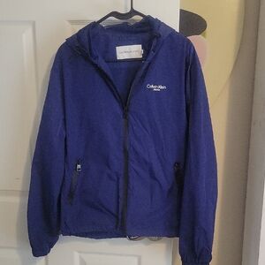Calvin Klein SzLg all weather hooded mesh in zip up Deep Blue Jacket front logo